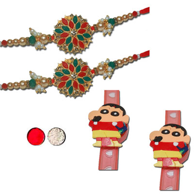 "KIDS RAKHI WITH LIGHTING -KID-7080 A (2 Rakhis), RAKHIS -AD 4220 A (2 RAKHIS) - Click here to View more details about this Product